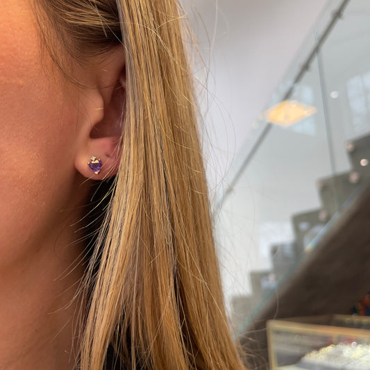 Diamond & Amethyst Heart Shaped Studs