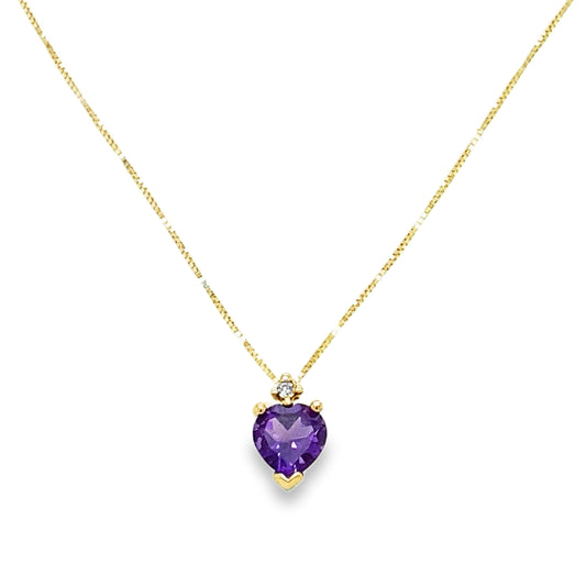 Amethyst & Diamond Heart Shaped Necklace