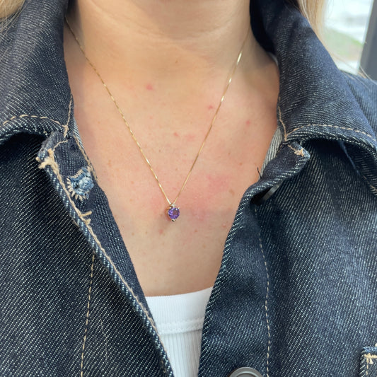 Amethyst & Diamond Heart Shaped Necklace