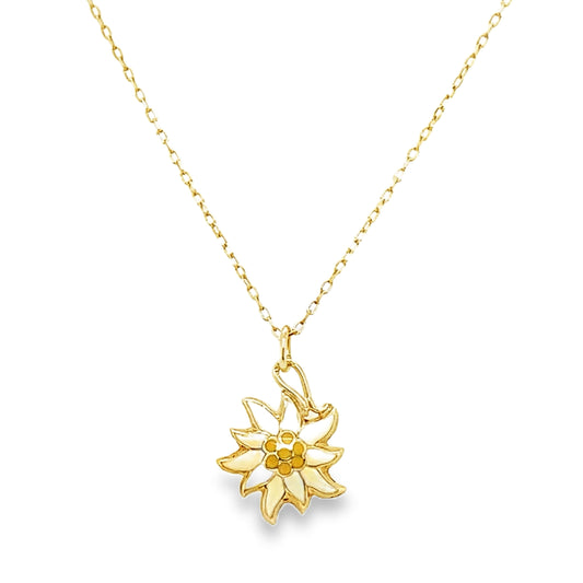 14K Gold Enamel Flower Necklace