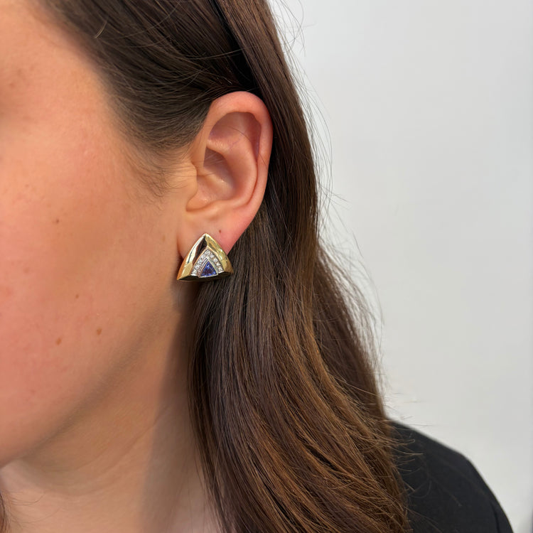 Triangular Diamond & Tanzanite Earrings
