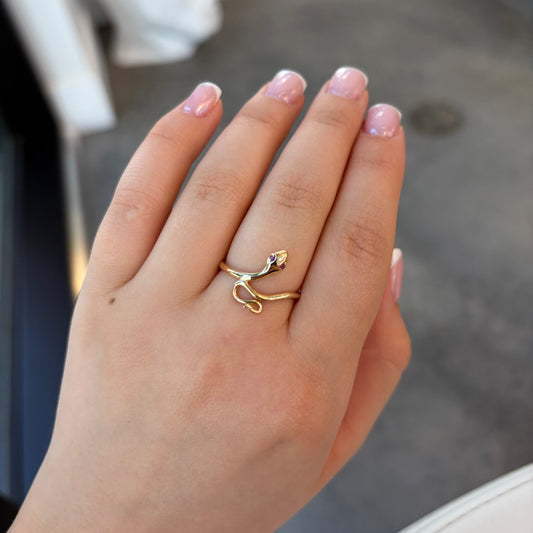 Snake Ring with Ruby Eyes