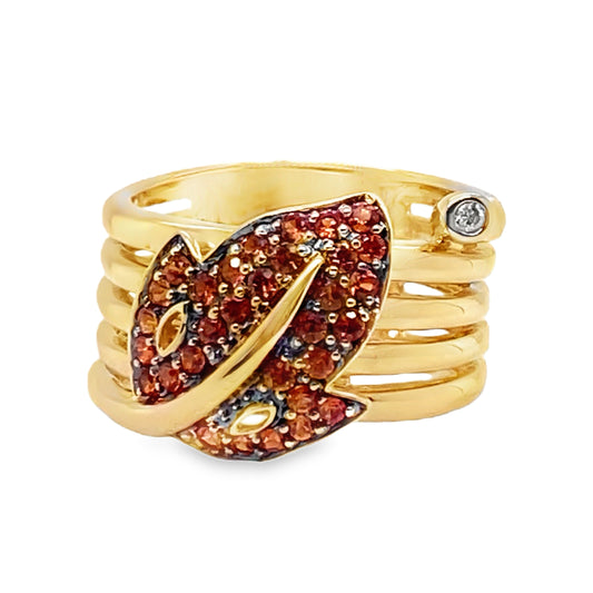 Wide Orange Topaz & Diamond Motif Ring