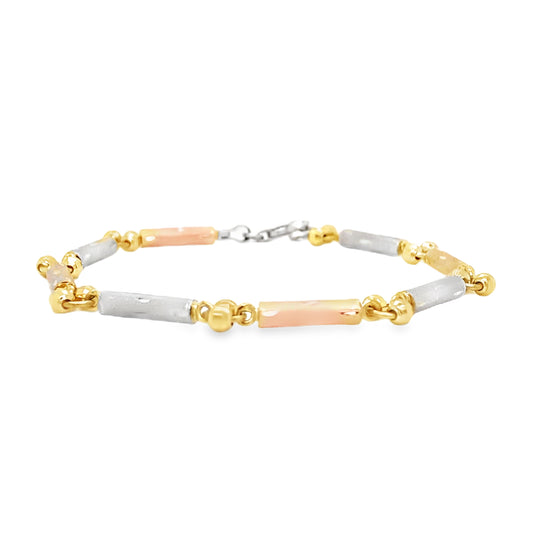 Tri Gold Bar & Ball Link Chain Bracelet