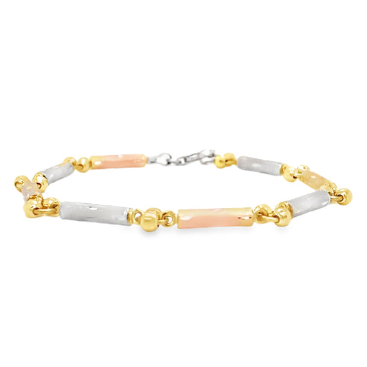 Tri Gold Bar & Ball Link Chain Bracelet
