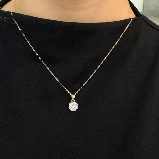 Two Tone Cluster Diamond Flower Necklace