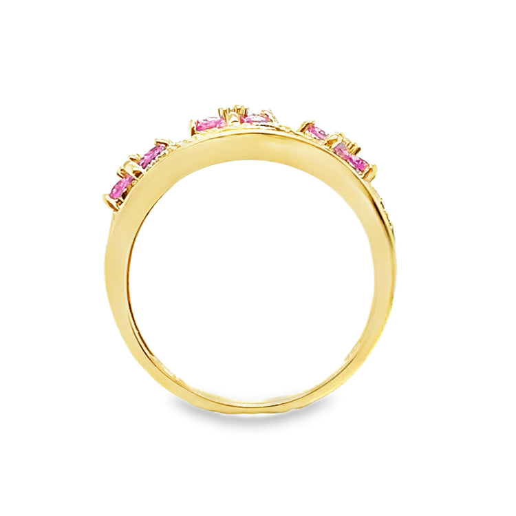 Pink Sapphire & Diamond Filigree Floral Ring