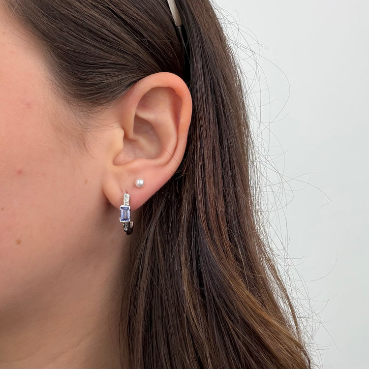 Tanzanite & Diamond J Shaped Drop Earrings