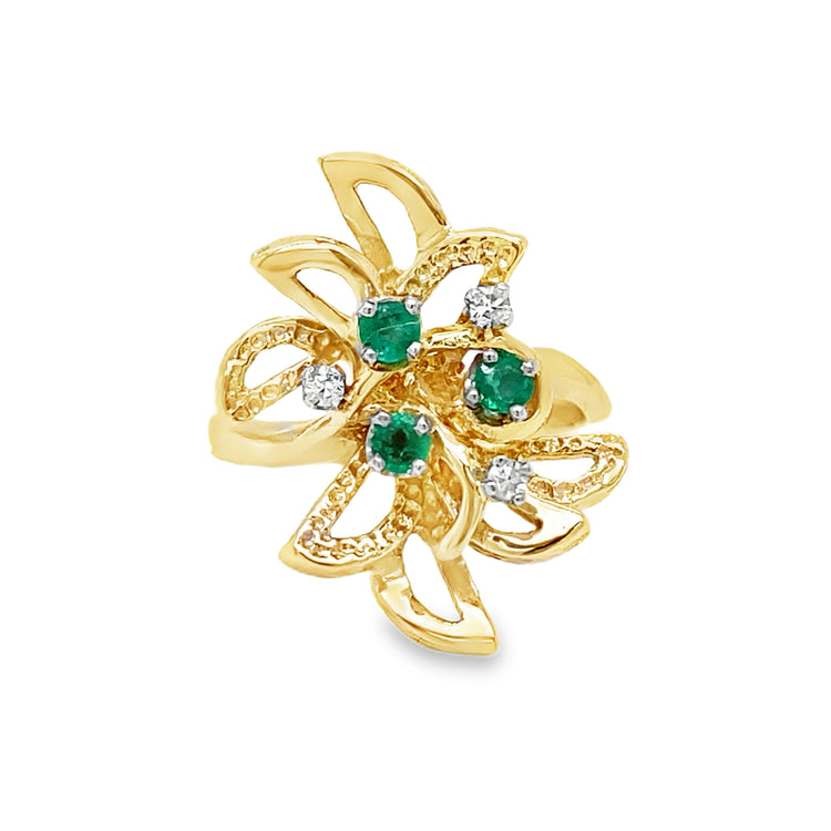 Emerald & Diamond Floral Inspired Ring