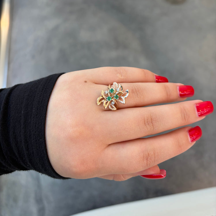 Emerald & Diamond Floral Inspired Ring