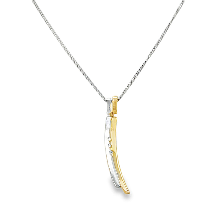 Yellow & White Gold Curved Bar Diamond Necklace