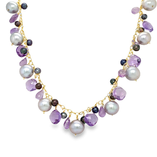 17 Inch Freshwater Pearl & Amethyst Necklace