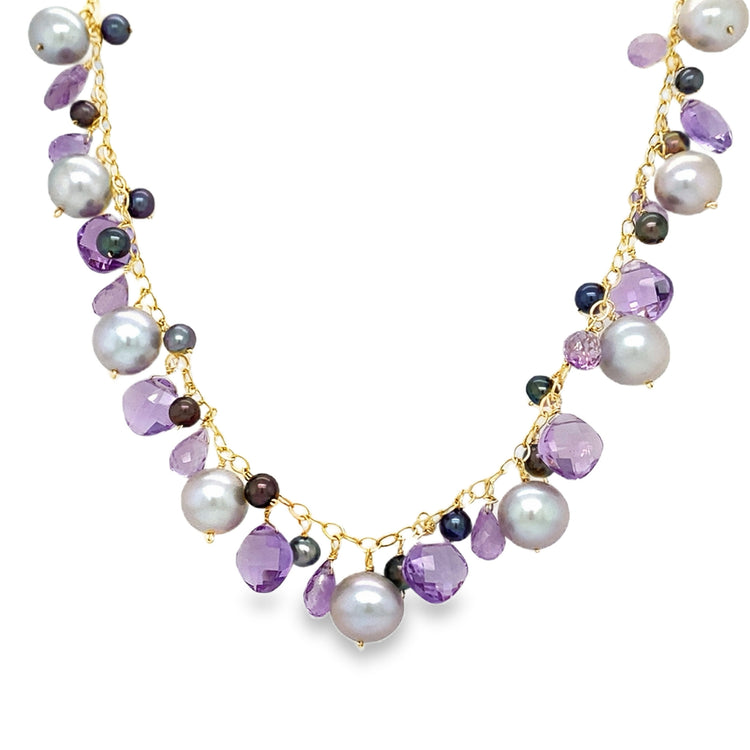 17 Inch Freshwater Pearl & Amethyst Necklace