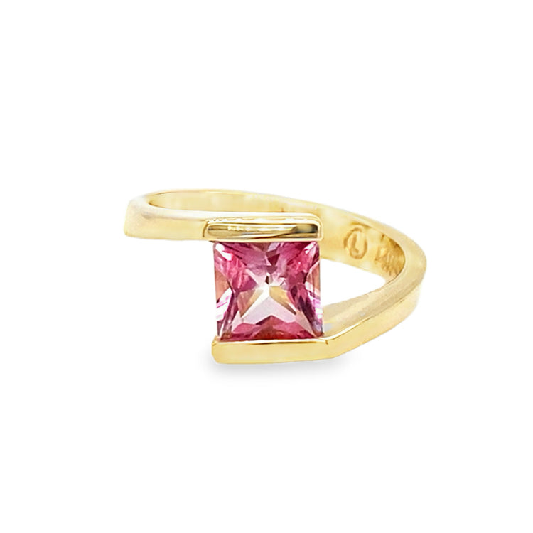Pink Topaz Twist Solitaire Ring