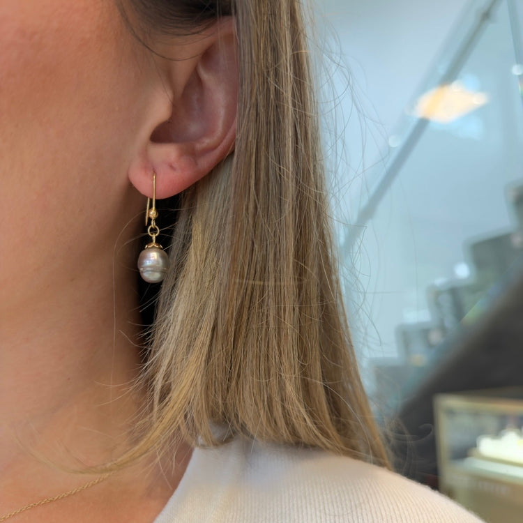 18K Tahitian Pearl Drop Earrings