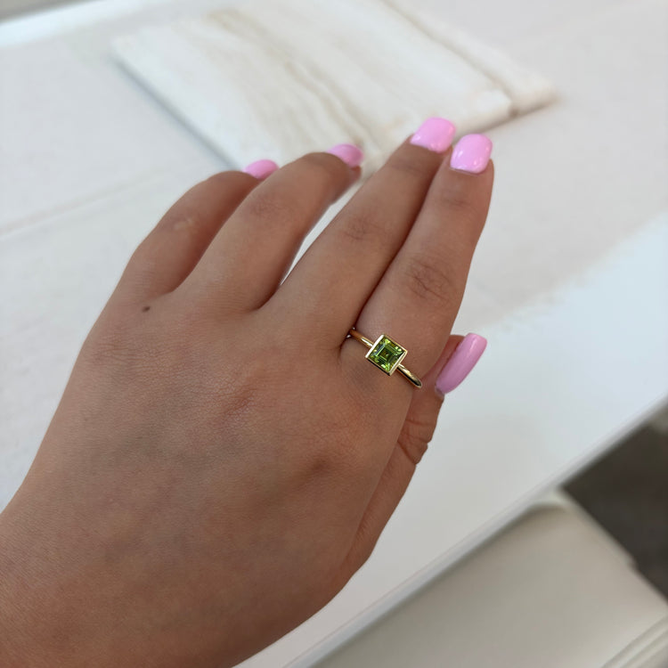 Bezel Set Peridot Solitaire Ring