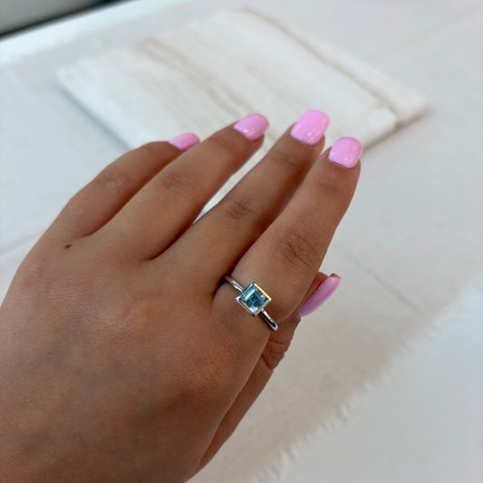 Bezel Set Aquamarine Solitaire Ring