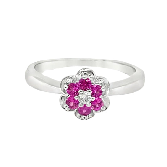 Diamond & Pink Topaz Floral Ring