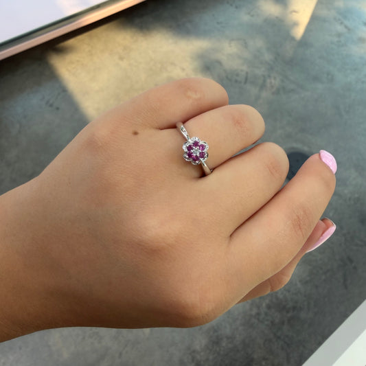 Diamond & Pink Topaz Floral Ring
