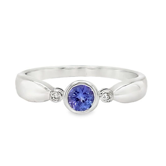 Tanzanite & Diamond Bezel Set Ring