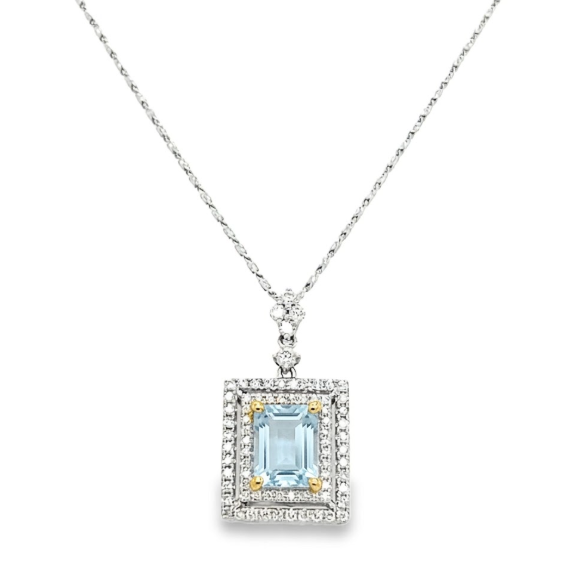 Emerald Cut Aquamarine & Diamond Necklace
