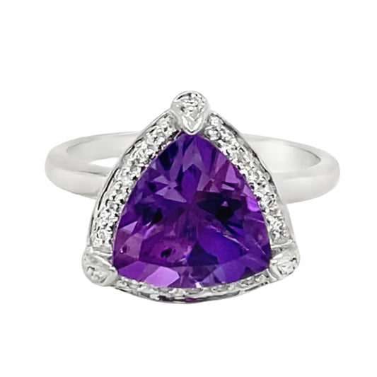 Trillion Cut Amethyst & Diamond Ring