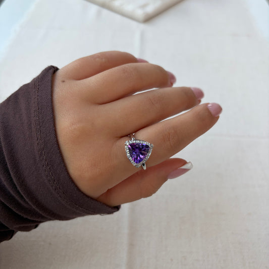 Trillion Cut Amethyst & Diamond Ring