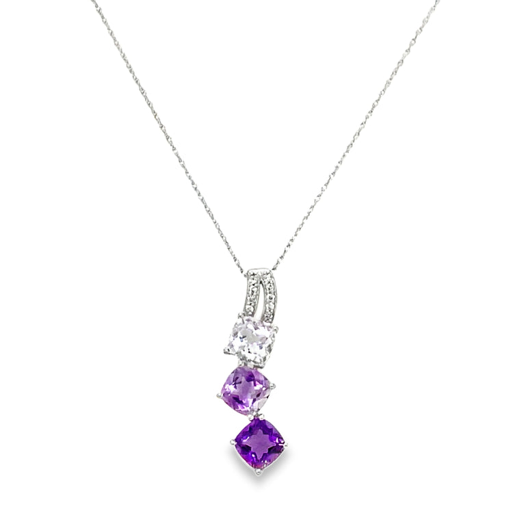 Cushion Cut Amethyst & Diamond Curved Necklace