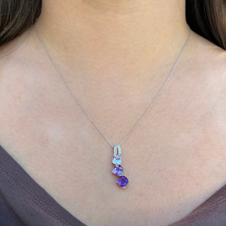Cushion Cut Amethyst & Diamond Curved Necklace