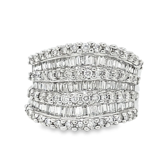 Wide Multi Row Diamond Wave Ring