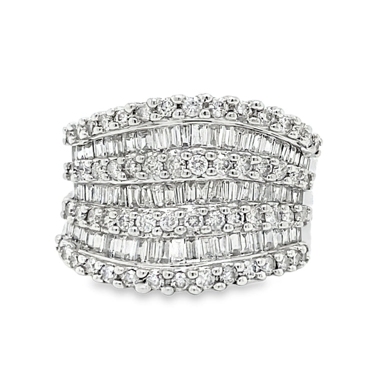 Wide Multi Row Diamond Wave Ring