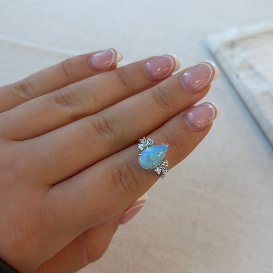 Pear Cut Opal & Diamond Ring