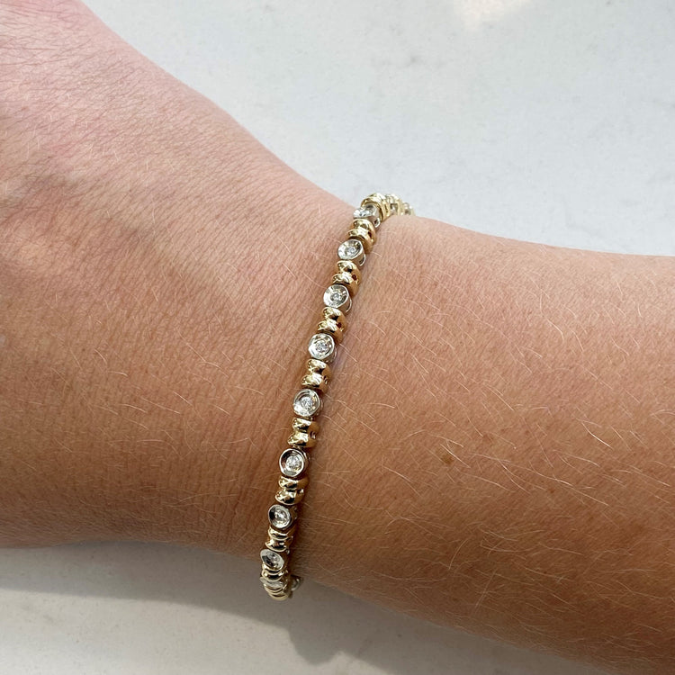 Two Tone Bezel Diamond Tennis Bracelet