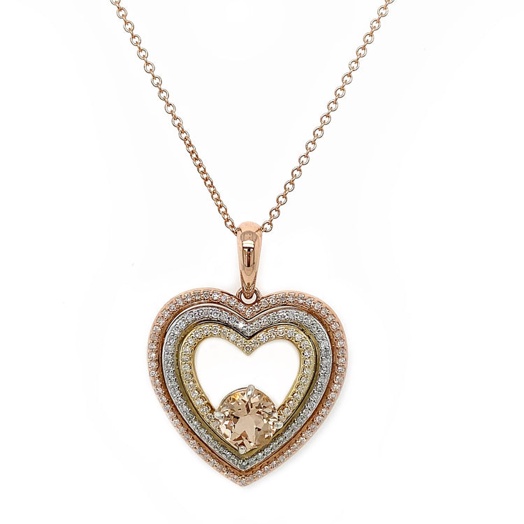 Tri Gold Diamond & Morganite Necklace