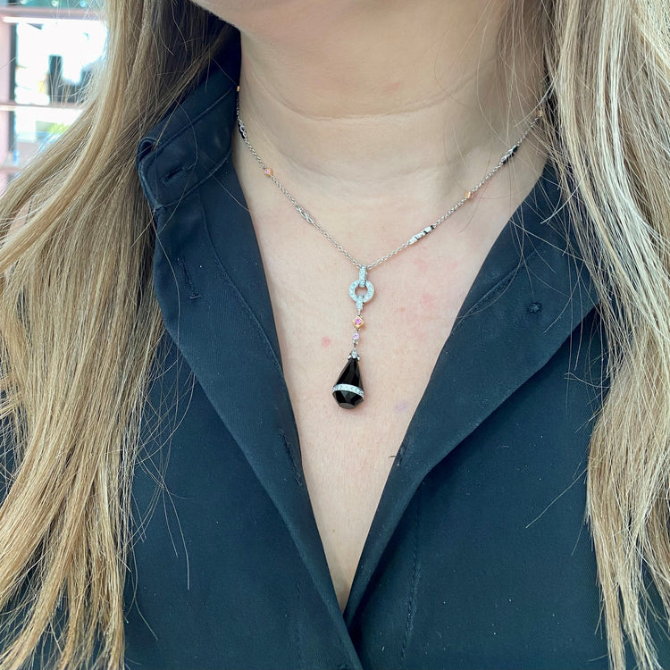 Onyx, Diamond & Sapphire Necklace