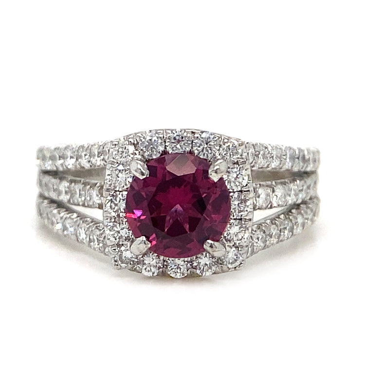 Rhodolite Garnet Diamond Halo Ring