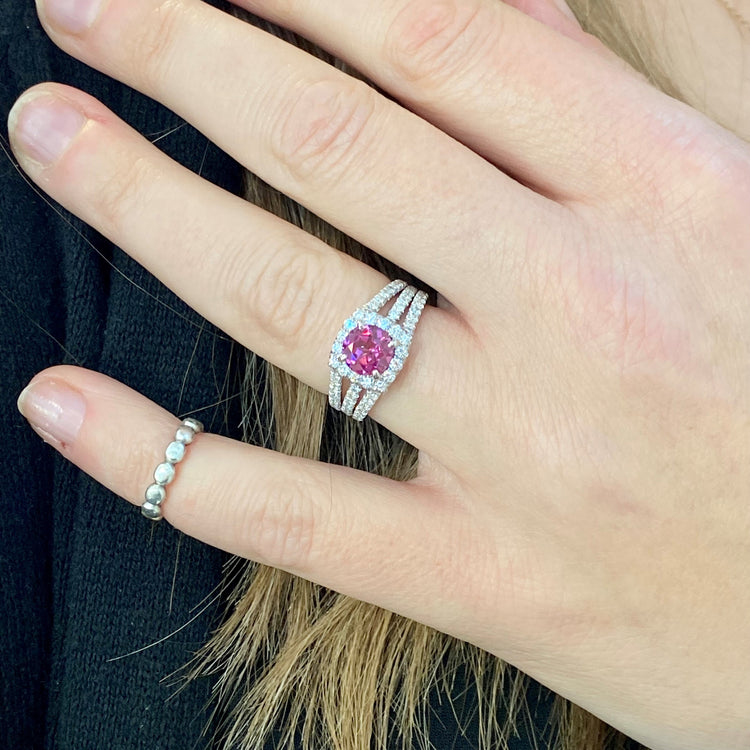 Rhodolite Garnet Diamond Halo Ring