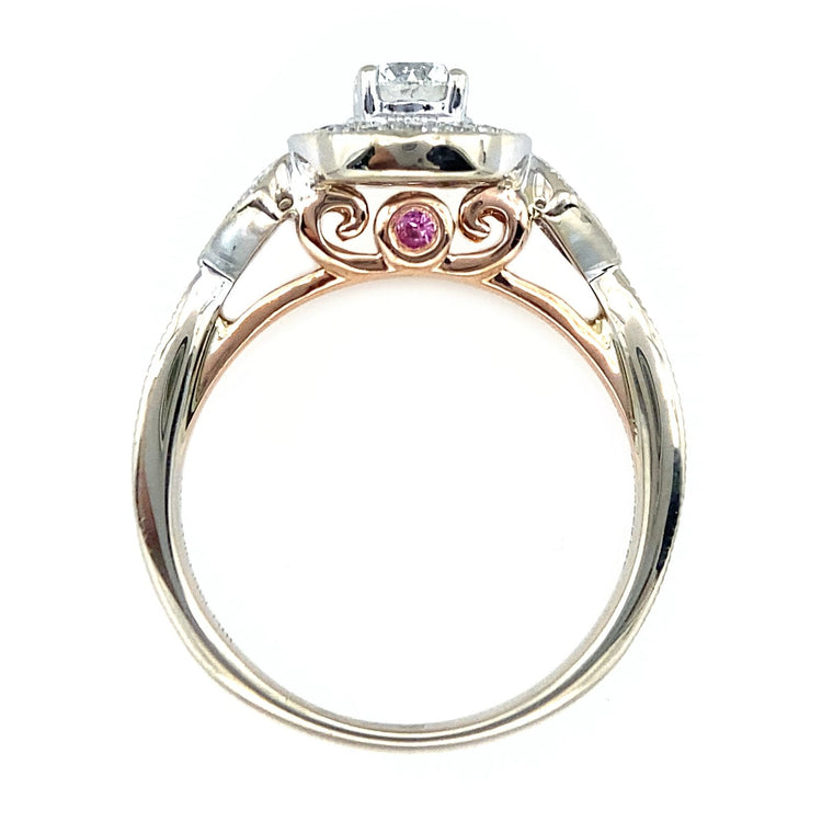 Pink Sapphire Accent Diamond Halo Ring