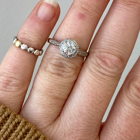 Canadian Diamond Halo Ring with Rose Gold Accent