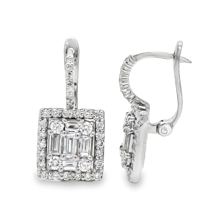 Diamond Cluster Square Drop Earrings