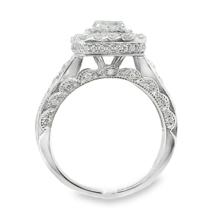 Double Halo Scalloped Profile Diamond Ring