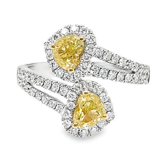 Yellow & White Diamond Heart Bypass Ring by EFFY