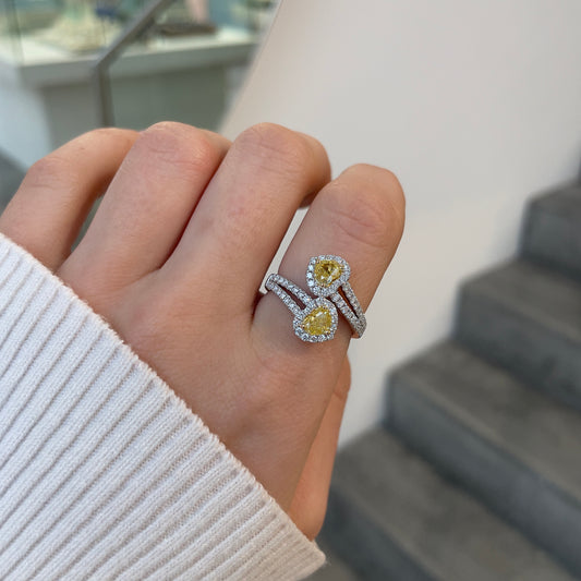 Yellow & White Diamond Heart Bypass Ring by EFFY