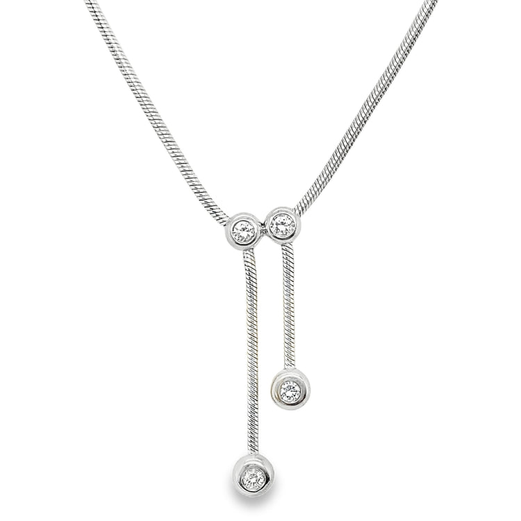 Bezel Set Diamond Double Lariat Necklace