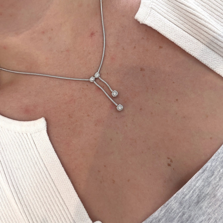 Bezel Set Diamond Double Lariat Necklace