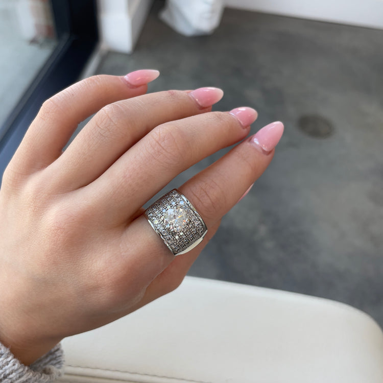 2.25TCW Two Tone Pave Ring with Stirrup Shank