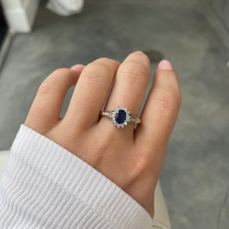 Diamond Halo Sapphire Ring