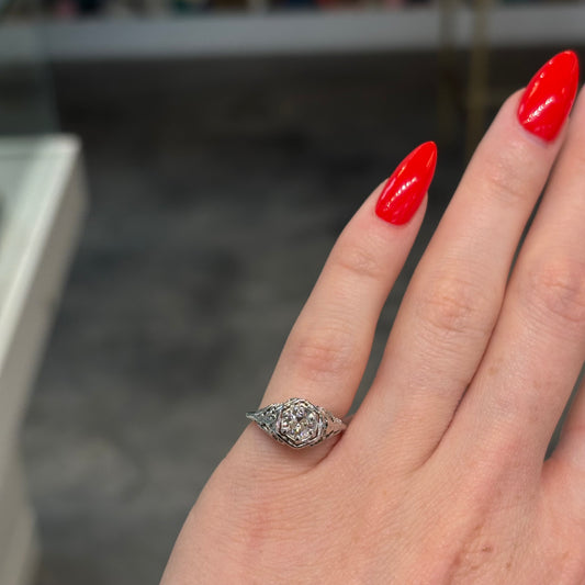 Vintage Style Filigree Diamond Ring