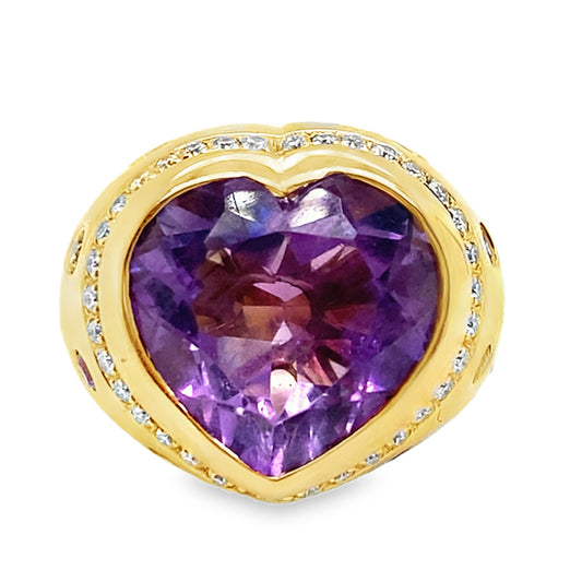 Chunky Gemstone & Diamond Heart Ring