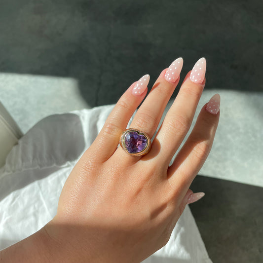 Chunky Gemstone & Diamond Heart Ring
